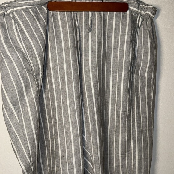 Coldwater Creek Sz XL gray white stripe back elastic front ties 100% linen pants - Picture 5 of 9